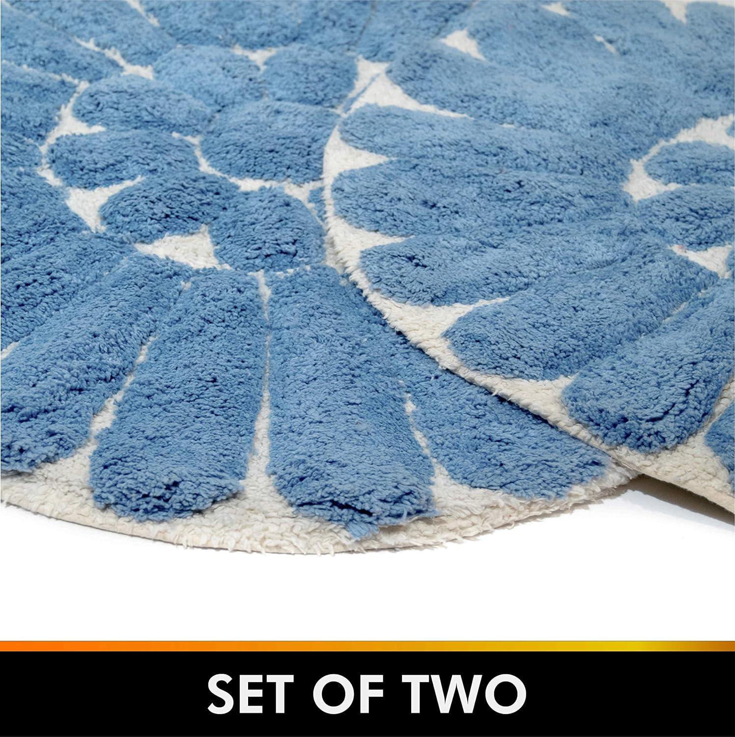 2pc Bursting Flower Bath Rug Set Light Blue - Chesapeake Merchandising: Cotton Tufted, Machine Washable, Non-Slip Backing