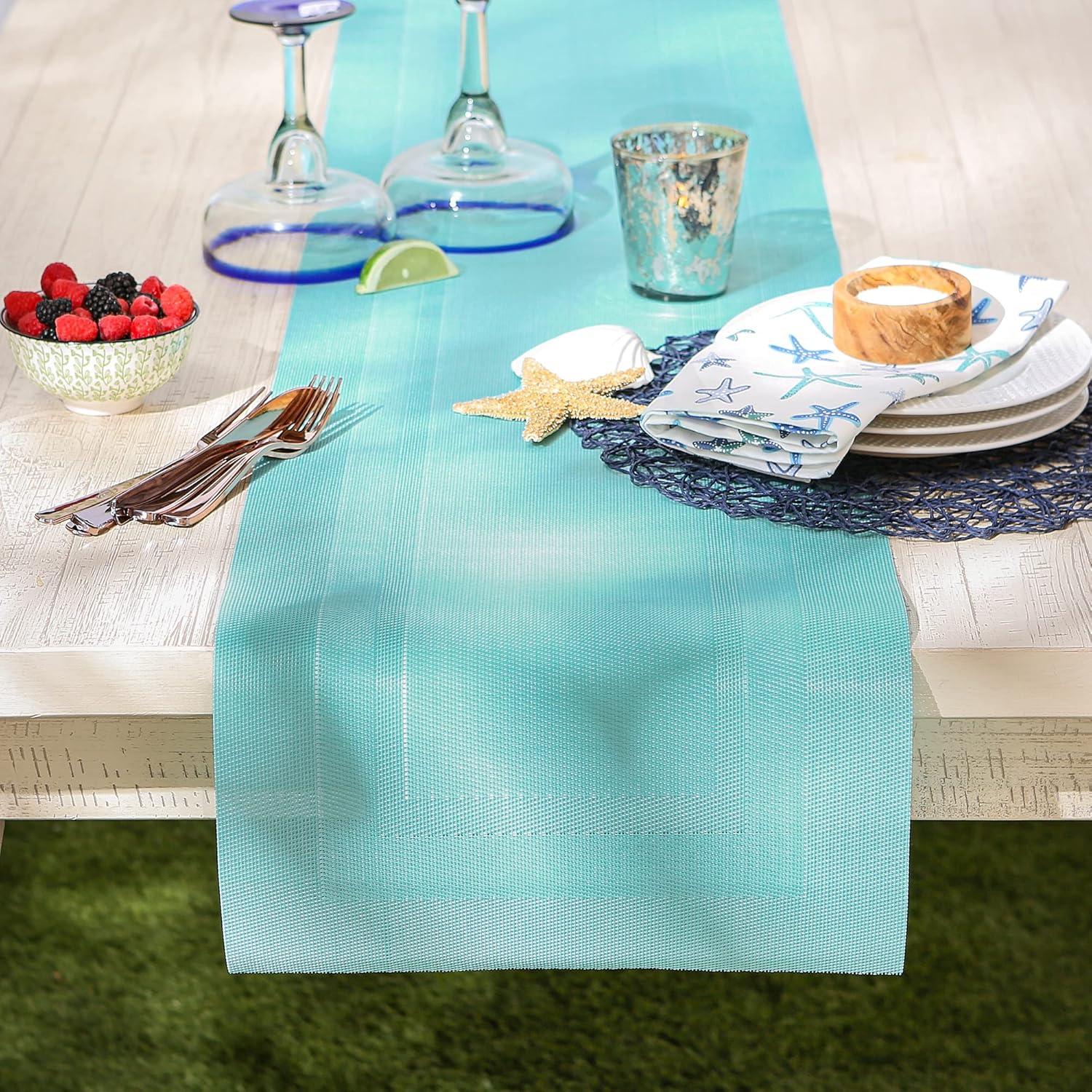 Aqua PVC Doubleframe Table Runner 14x72