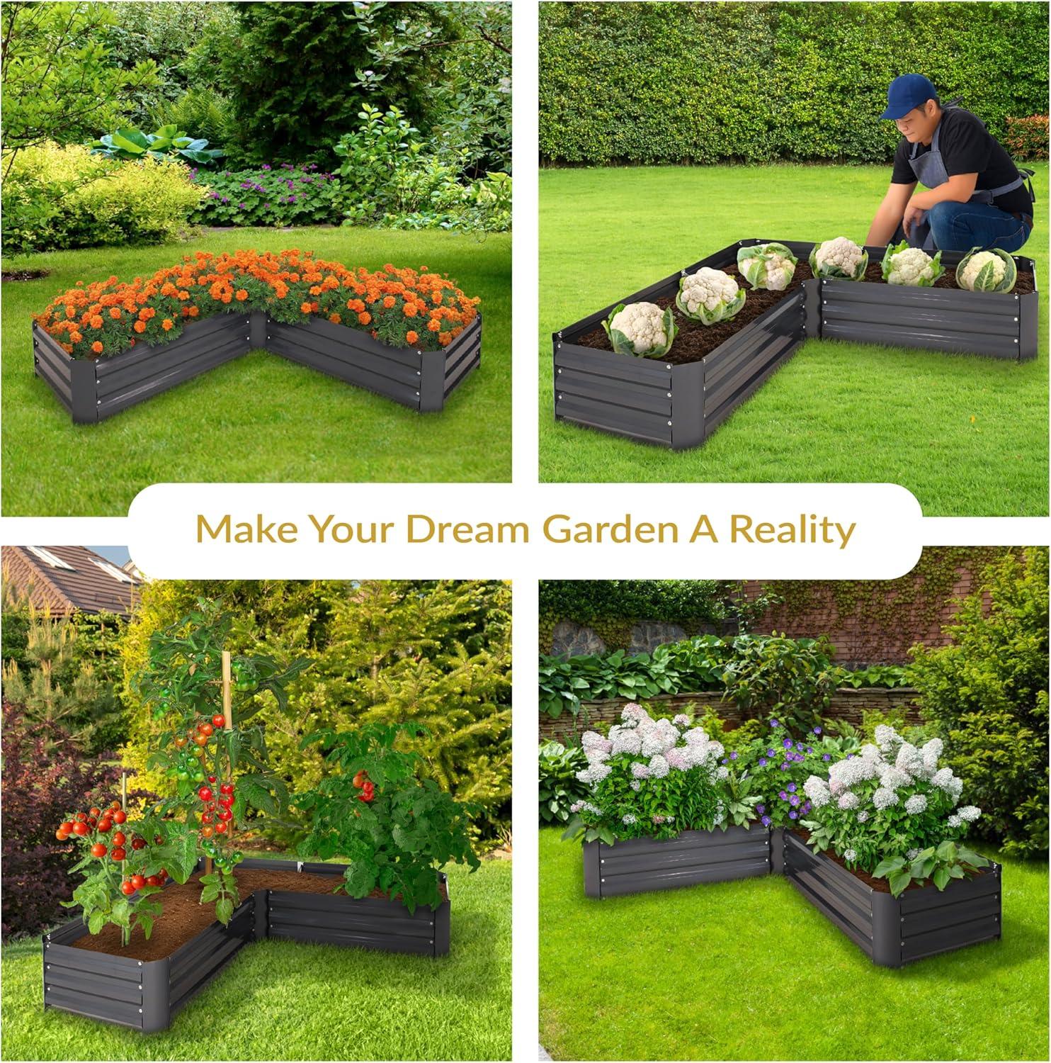 Sunnydaze Outdoor Galvanized Steel L-Shaped Raised Garden Bed for Plants, Vegetables, and Flowers - 59.5" - Dark Gray