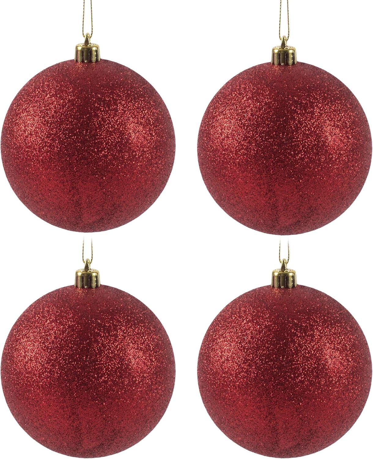 Christmas By Krebs Ornament, Commercial Grade Indoor and Outdoor Shatterproof Plastic, Water Resistant Ball Ornament Decorations (Red Glitter, 4 inch (100mm))