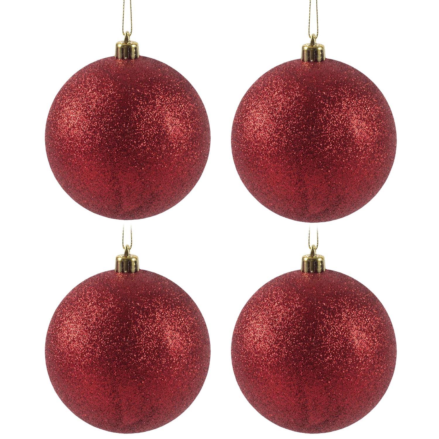 Christmas By Krebs Ornament, Commercial Grade Indoor and Outdoor Shatterproof Plastic, Water Resistant Ball Ornament Decorations (Red Glitter, 4 inch (100mm))