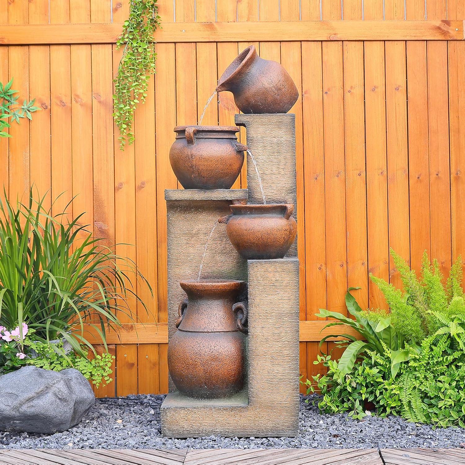 Dakota Fields 53 Inches 4 Tiered Floor Standing Outdoor Water Fountains and Waterfalls for Garden