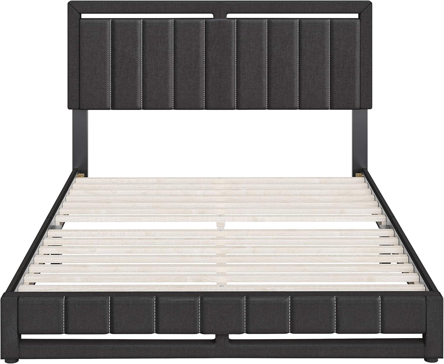 Boyd Sleep Senata Upholstered Linen Platform Bed Black Queen