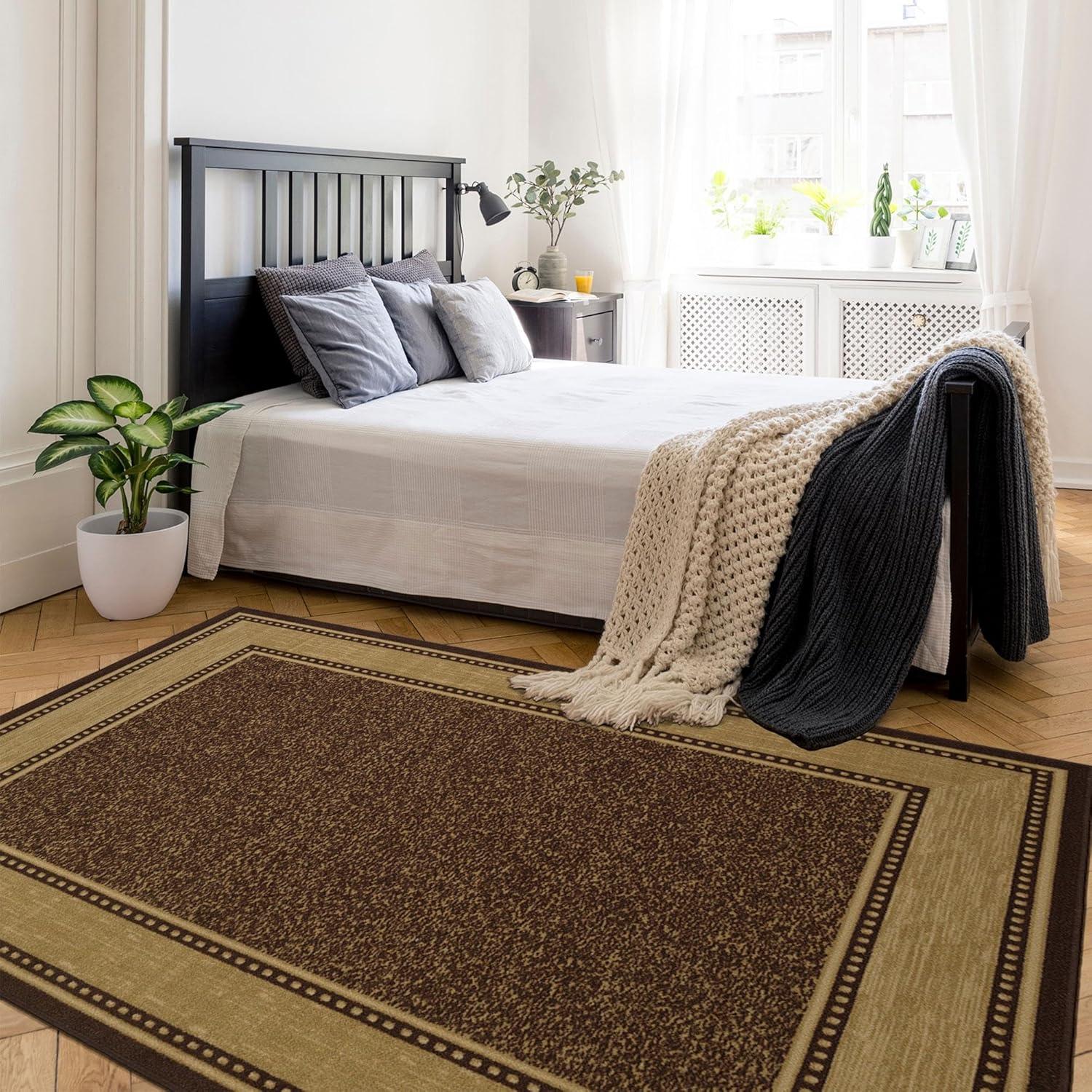 Brown and Beige Oval Washable Stain-Resistant Area Rug