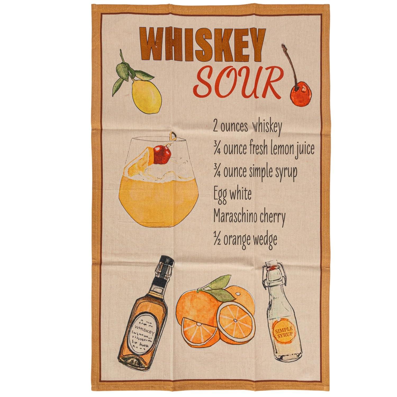 Creative Co-Op Cotton Printed Tea Towel with Cocktail Recipe Prints, Multicolor, Set of 8