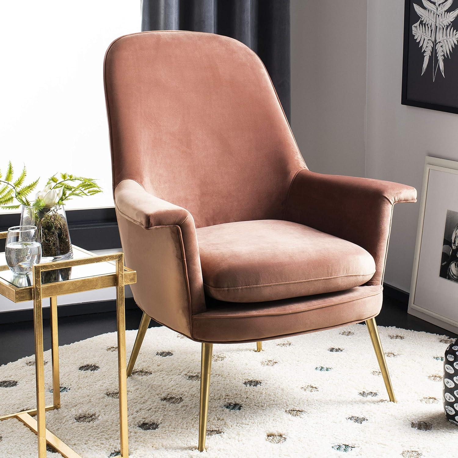 Aimee Velvet Arm Chair - SFV4701 - Dusty Rose/Gold - Safavieh Couture
