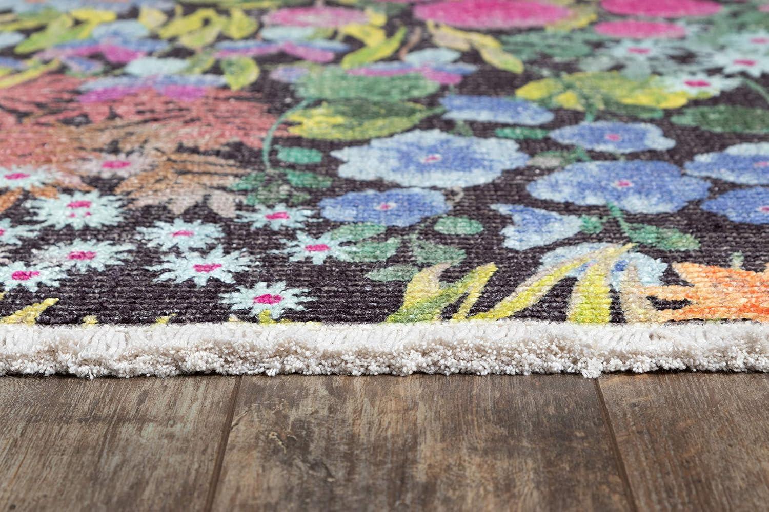 Floral Multicolor Cotton Synthetic Rectangular Area Rug 5' x 8'