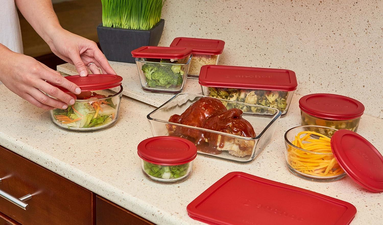 16-Piece Red Glass Food Storage Container Set