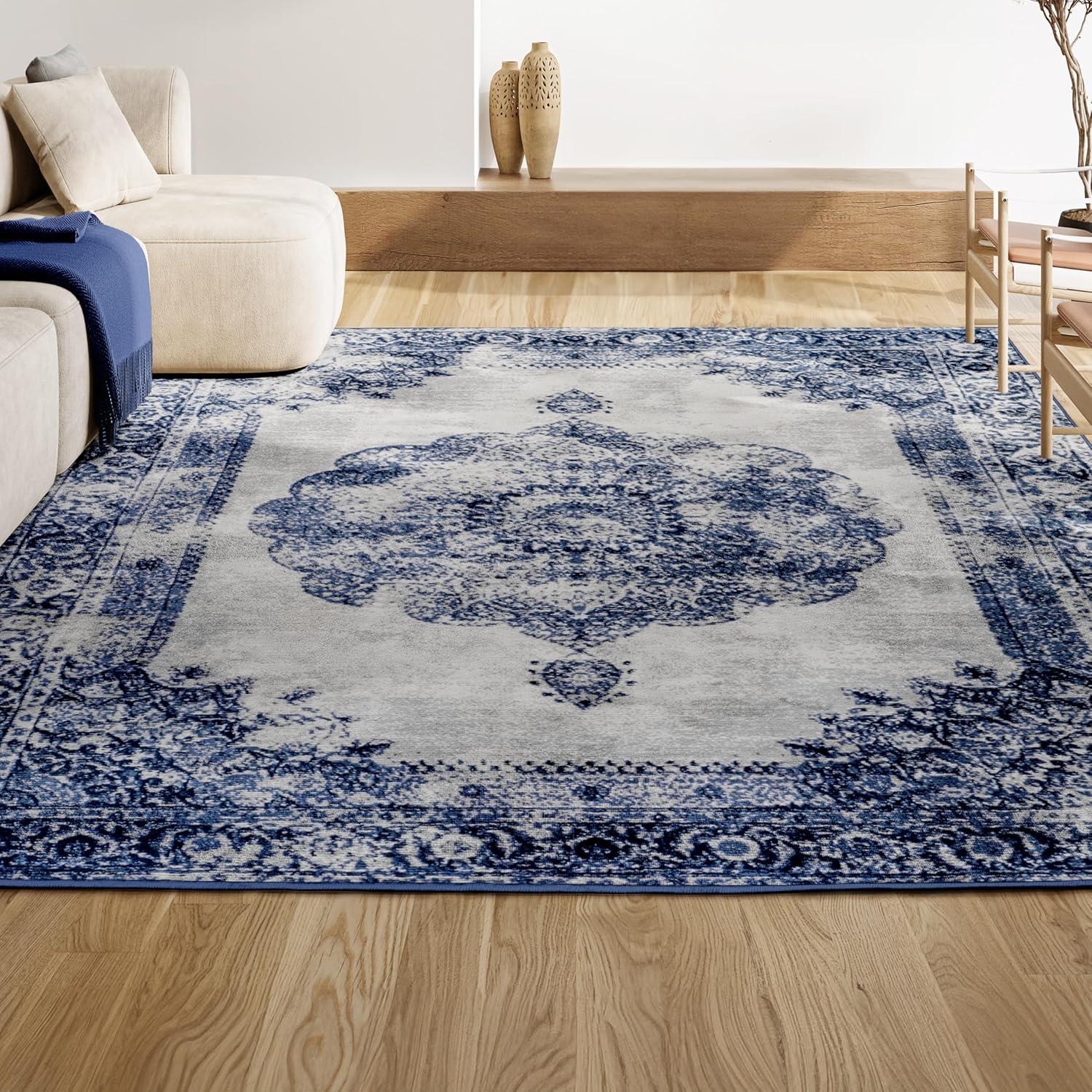 8'x10' Rosalia Cottage Medallion Area Rug, Navy/Ivory - JONATHAN Y