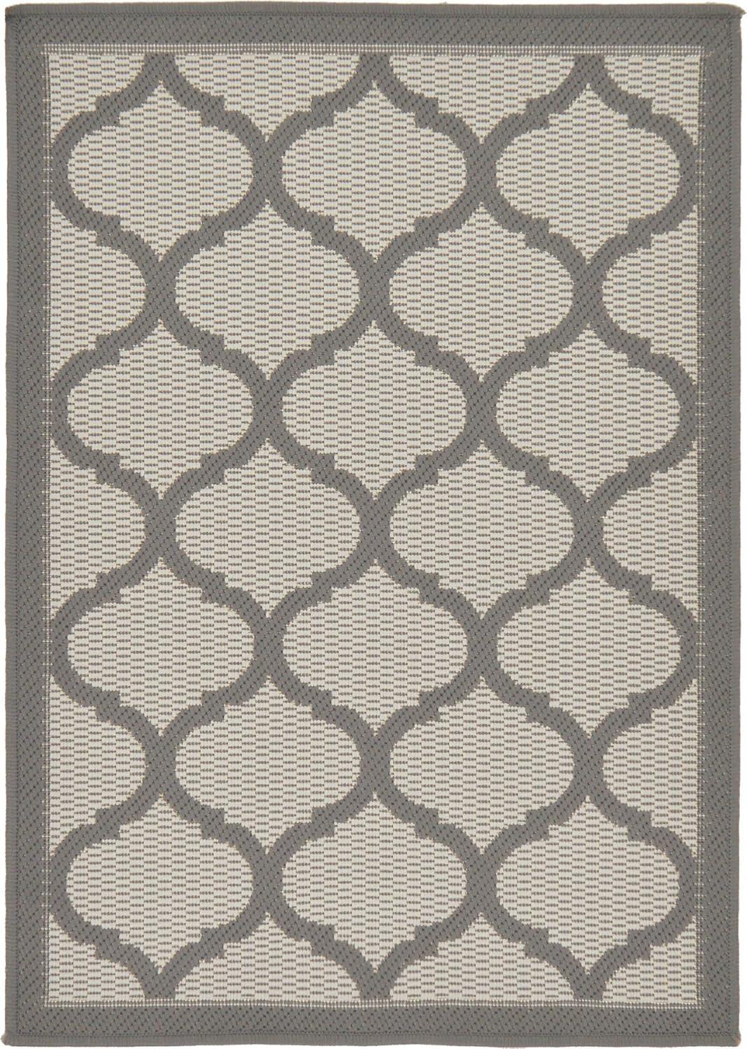 Gray Geometric Trellis Rectangular Outdoor Rug