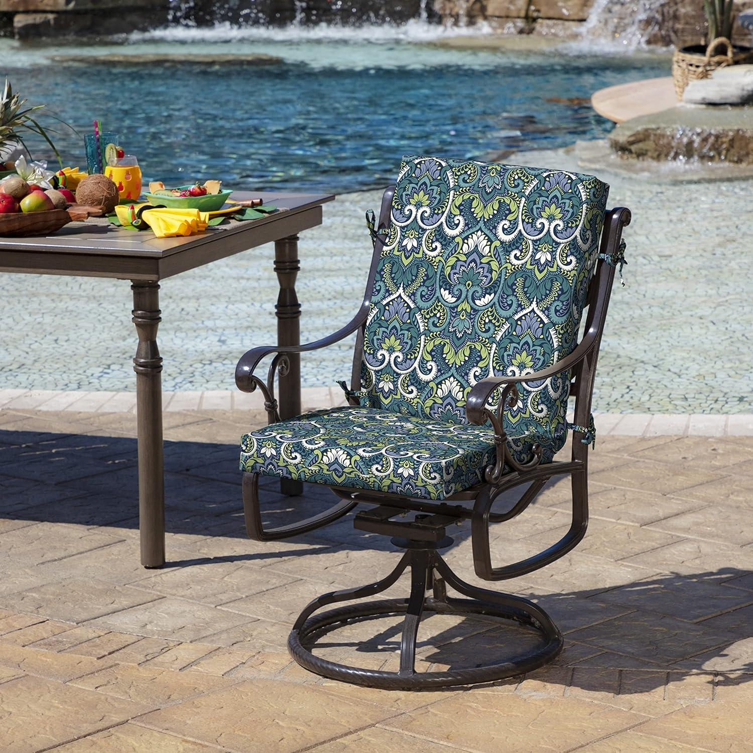 Outdoor dining chair cushion 20 x 20, waterproof, fade resistant 20 x 20 Sapphire Aurora Blue Damascus