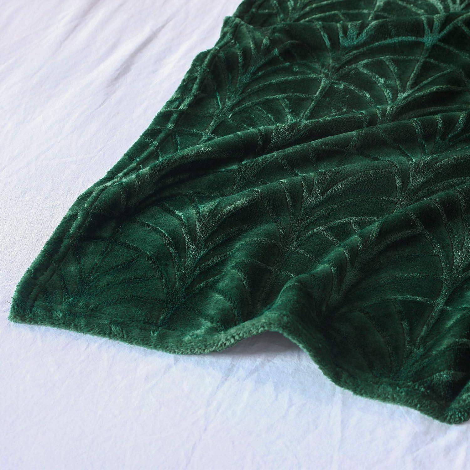 Whale Flotilla Flannel Fleece Queen Size(90x90 Inch) Lightweight Bed Blanket, Soft Velvet Bedspread Plush Fluffy Coverlet Palm Leaf Design Decorative Blanket for All Seasons, Dark Green…