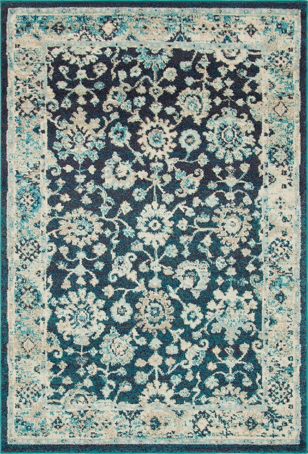 Unique Loom Penrose Collection Area Rug - Krystle (5' 3" x 8' Rectangle Navy Blue/Beige)