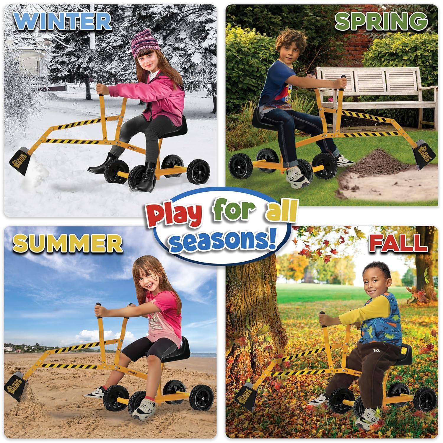 BalanceFrom Sandbox Digger Toy with Wheels, Excavator Sandbox Toy for Kids, Support 360-degree Rotation, Steel Outdoor Beach Toys, Yellow