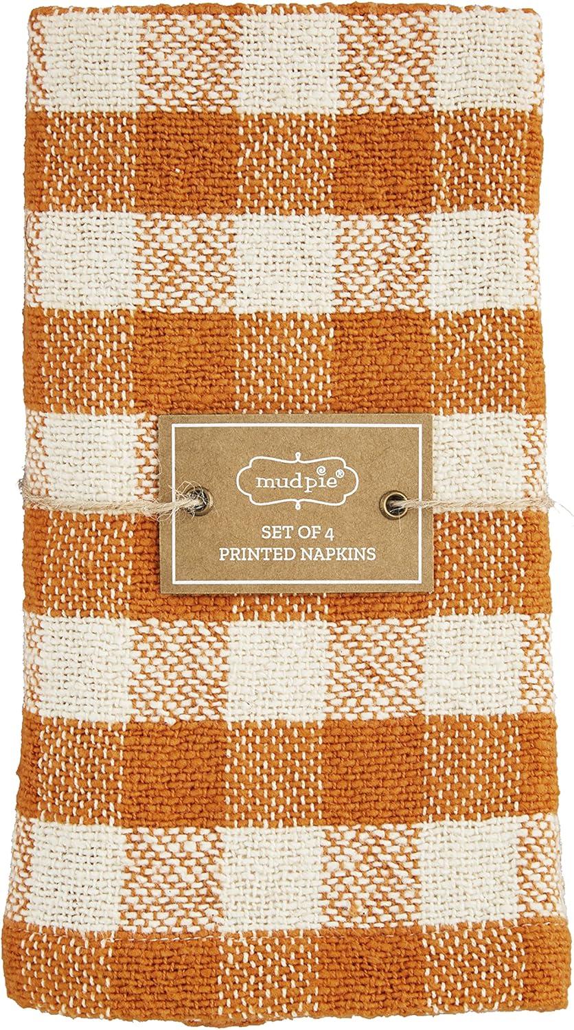 Orange Buffalo Check Cotton Napkin Set, 18" x 18"