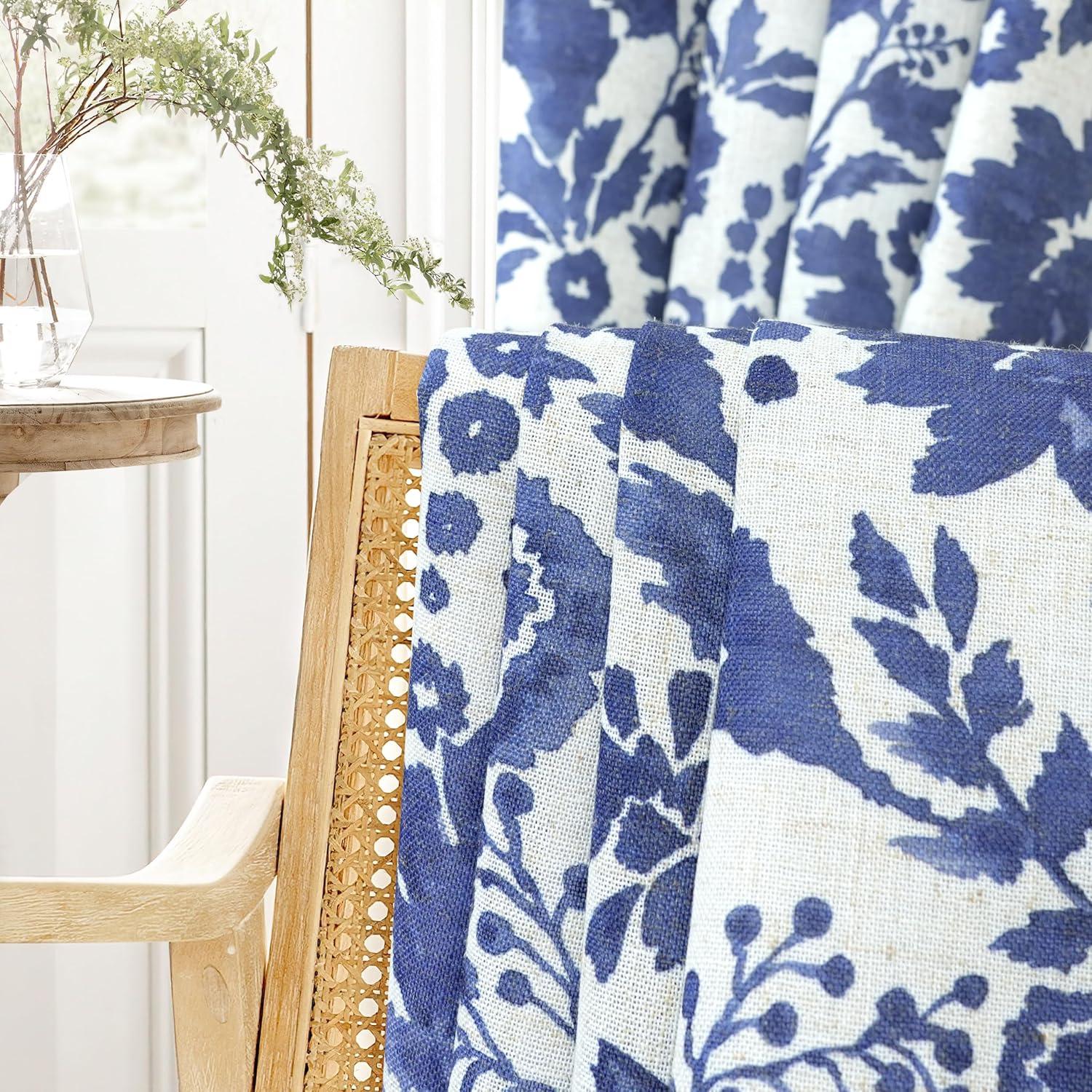 DriftAway Julia Watercolor Blackout Room Darkening Grommet Lined Thermal Insulated Energy Saving Window Curtains 2 Layers 2 Panels Each Size 96"L x 52"W Navy