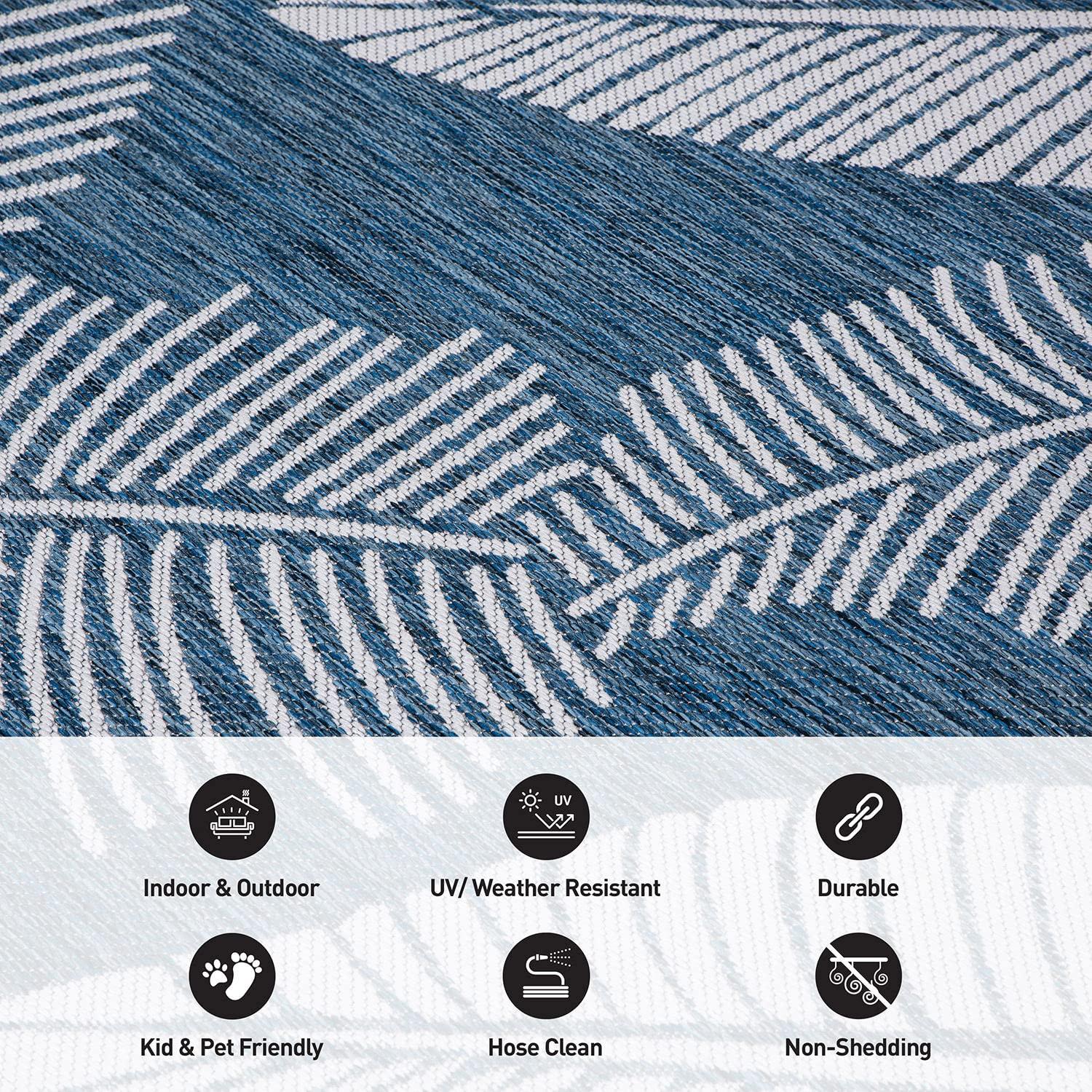 World Rug Gallery Distressed Palm Leaves Textured Flat Weave Indoor/Outdoor Area Rug - NAVY 7'10"X10'