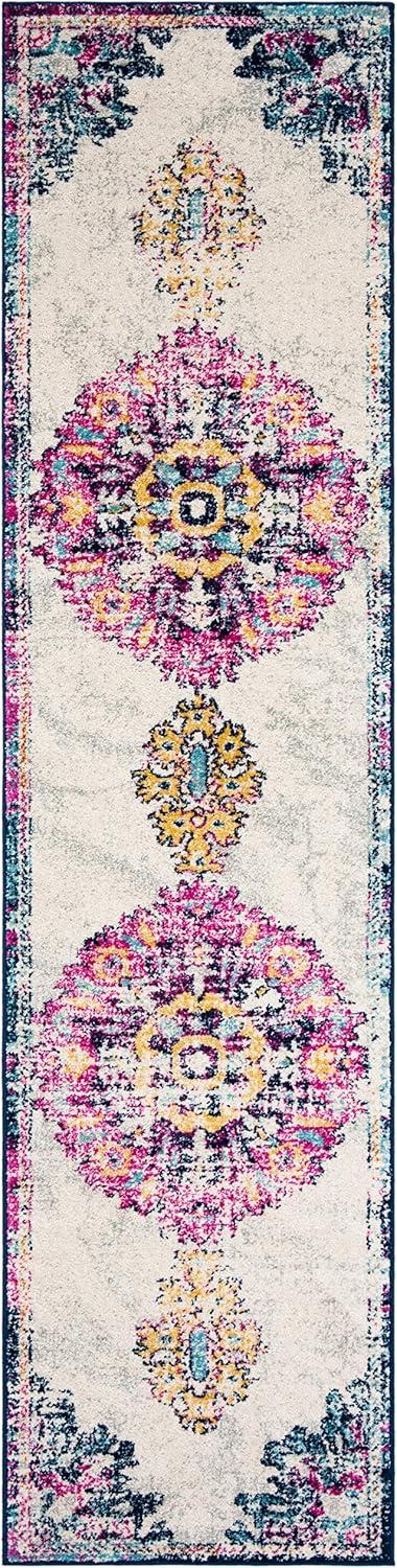 Ivory Fuchsia Distressed Medallion 2' x 8' Synthetic Runner Rug