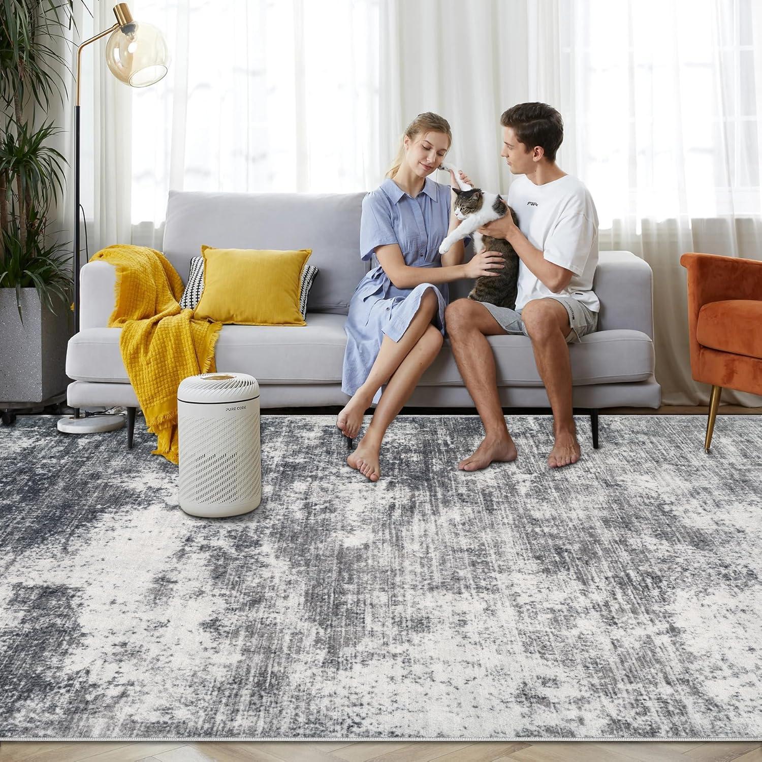 BERTHMEER 9'x12' Large Area Rugs for Living Room Bedroom Dining Room Office Farmhouse Abstract Modern Grey Rugs Washable Rugs Non-slip