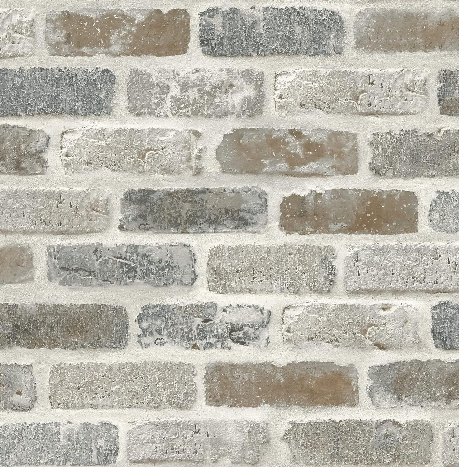 Gray and Brown Faux Brick Peel and Stick Wallpaper