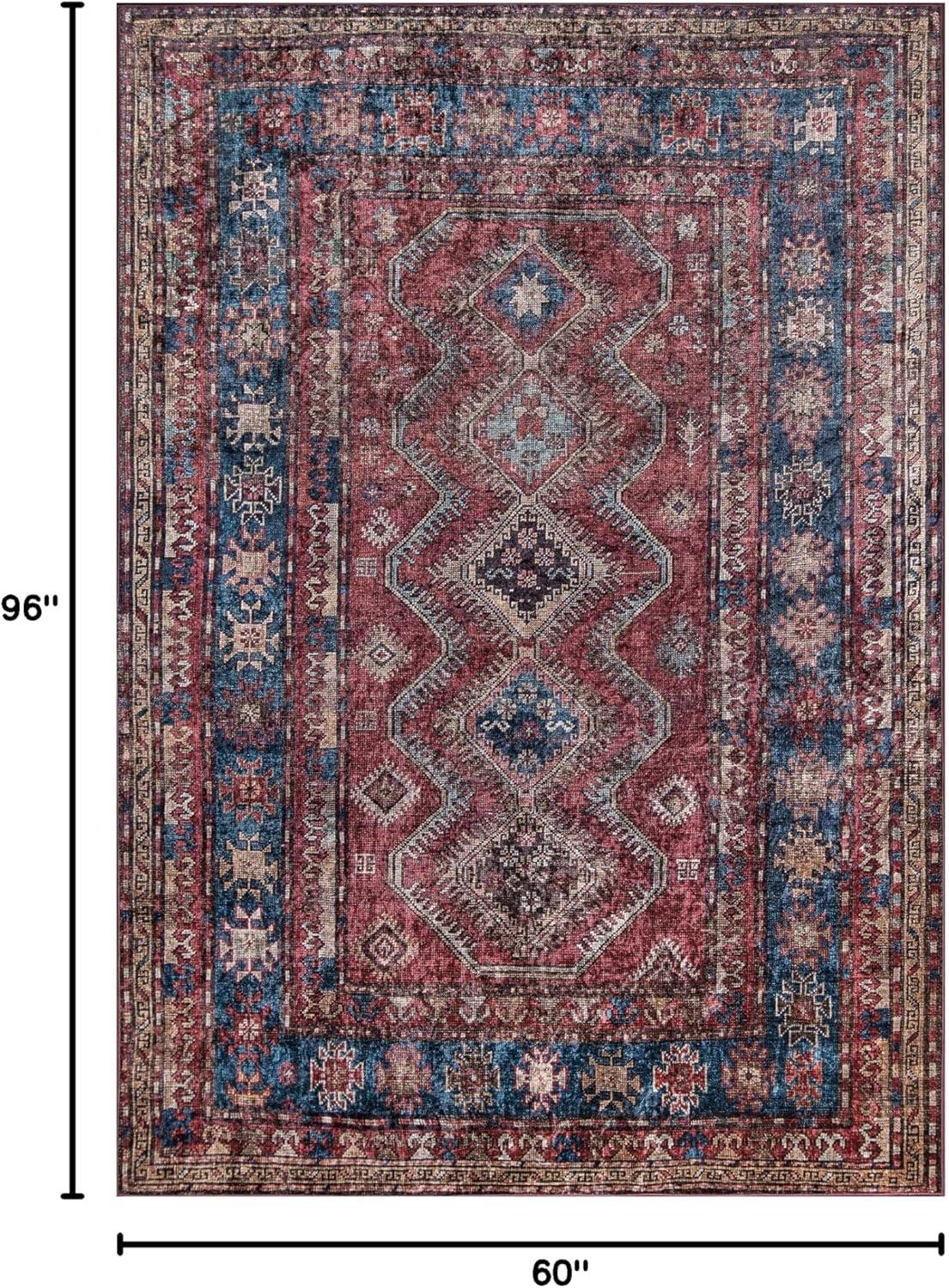 5'x8' Karachi Rezi Area Rug Burgundy - Momeni: Geometric Bohemian, Rubber Backed, Medium Pile, Indoor Use