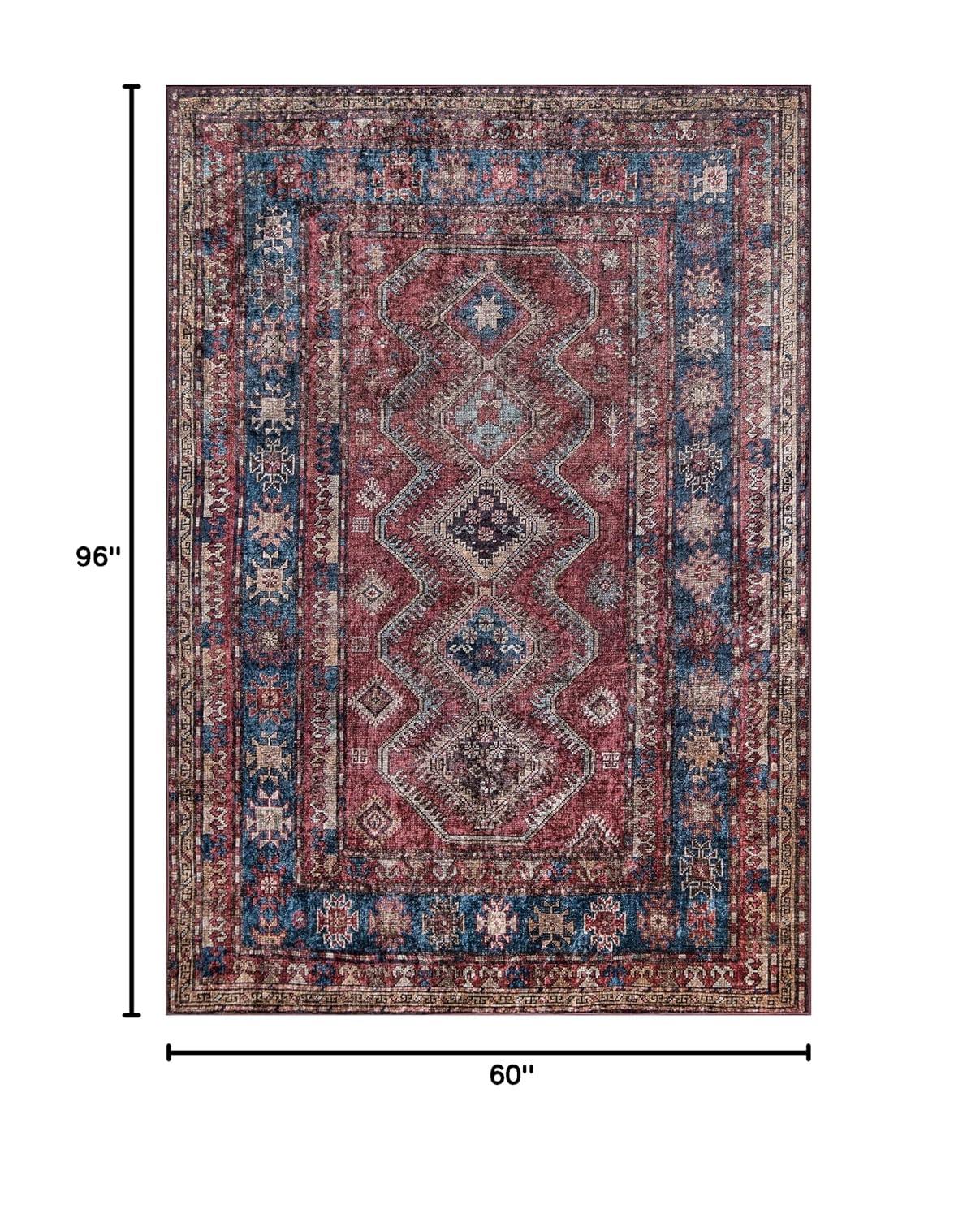 5'x8' Karachi Rezi Area Rug Burgundy - Momeni: Geometric Bohemian, Rubber Backed, Medium Pile, Indoor Use