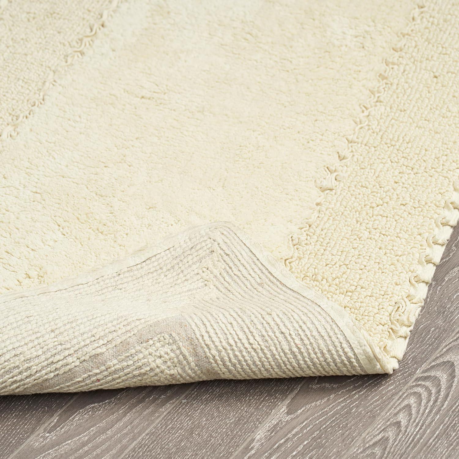 Ruffle Cotton Border Yellow 17 in. x 24 in. Bath Rug