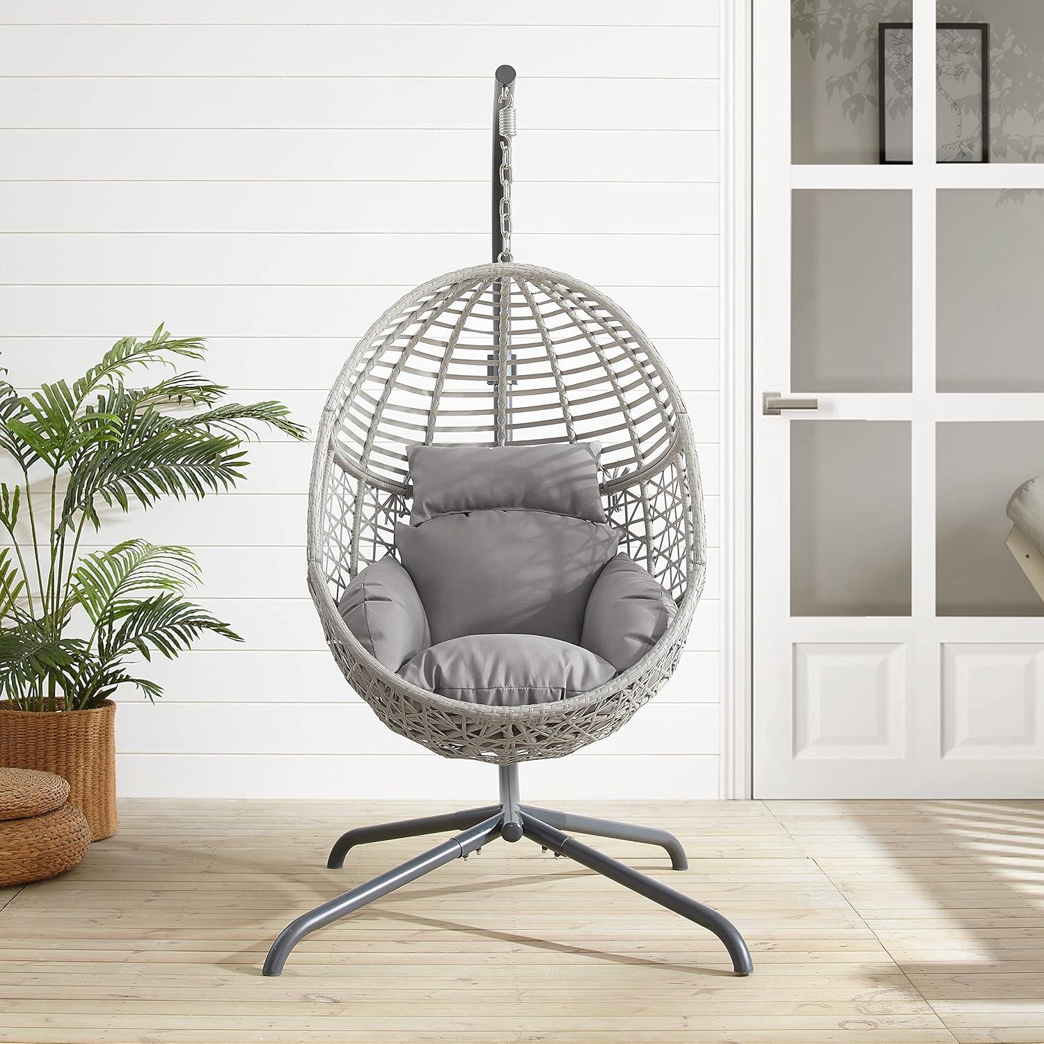 Crosley Furniture Lorelei Indoor/Outdoor Wicker Hanging Egg Chair in Gray