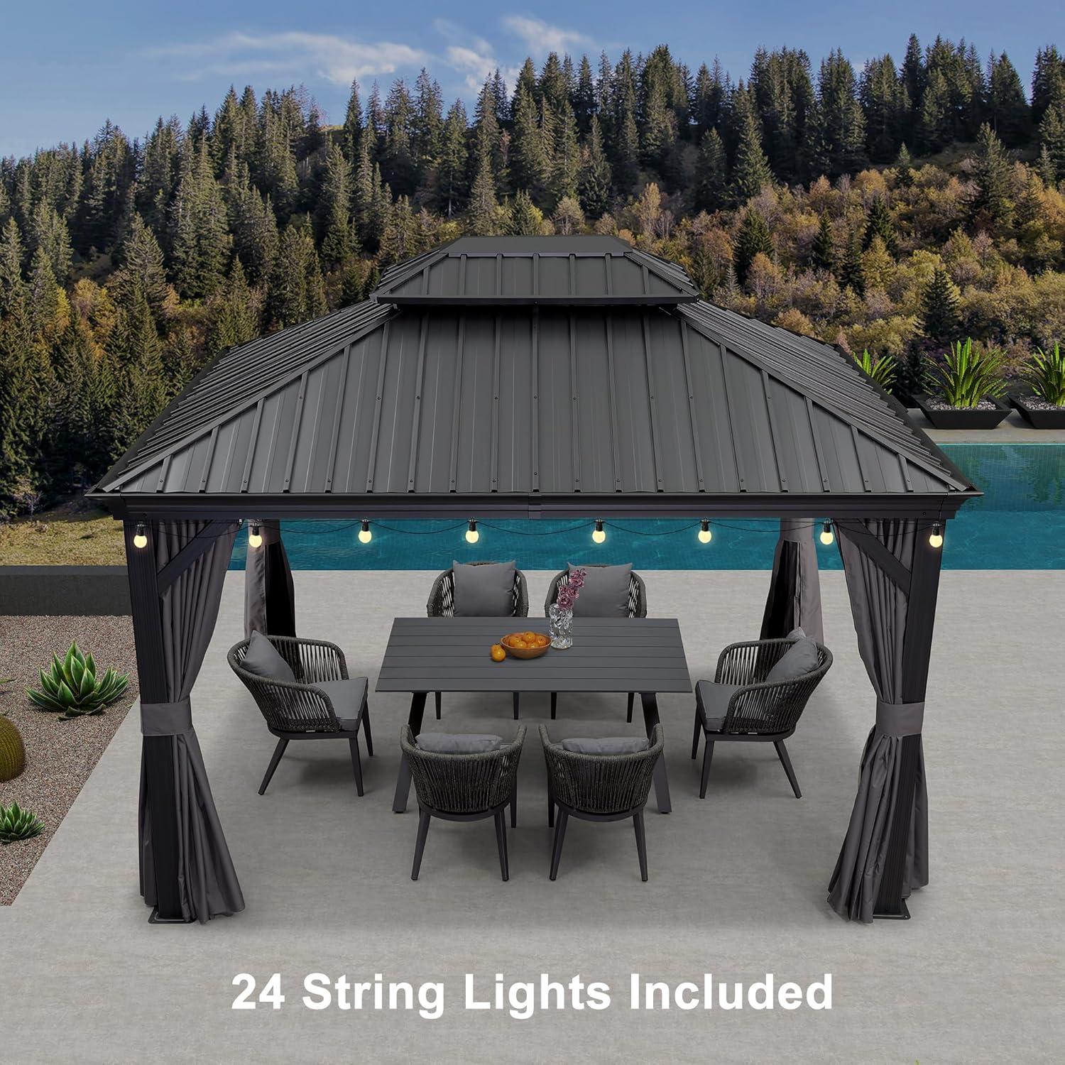 PURPLE LEAF 10' X 12' Hardtop Gazebo with Light Galvanized Steel Double Roof Outdoor Gazebo for Patio Lawn and Garden Grey