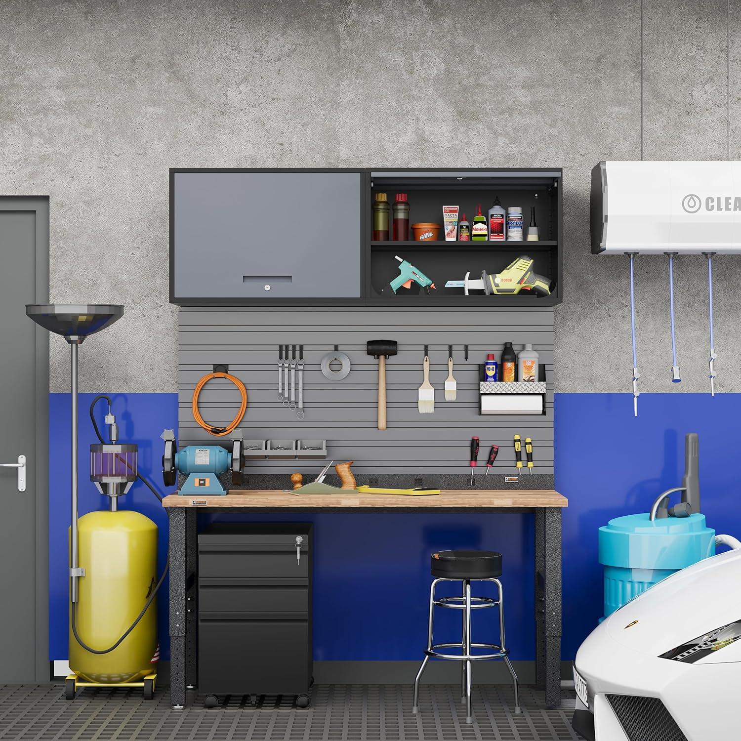 Metal Storage Cabinet Black Wall Cabinets with Shelf and Locking Door - Wall Mounted Storage Cabinet for Garage Warehouse Home Office - Assembly Required