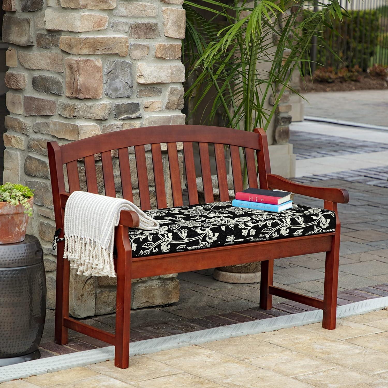 Ashland Black Jacobean 46" x 18" Traditional Outdoor Bench Cushion