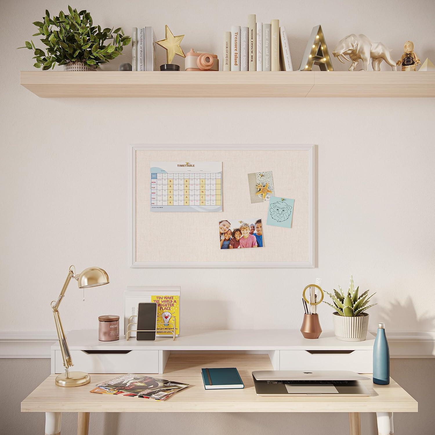 White Wood Frame Linen Covered Corkboard, 30" x 20"