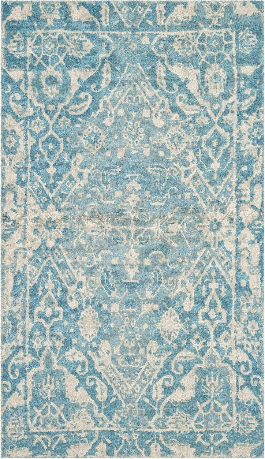 Restoration Vintage Hand-Tufted Wool Light Blue/Ivory Area Rug