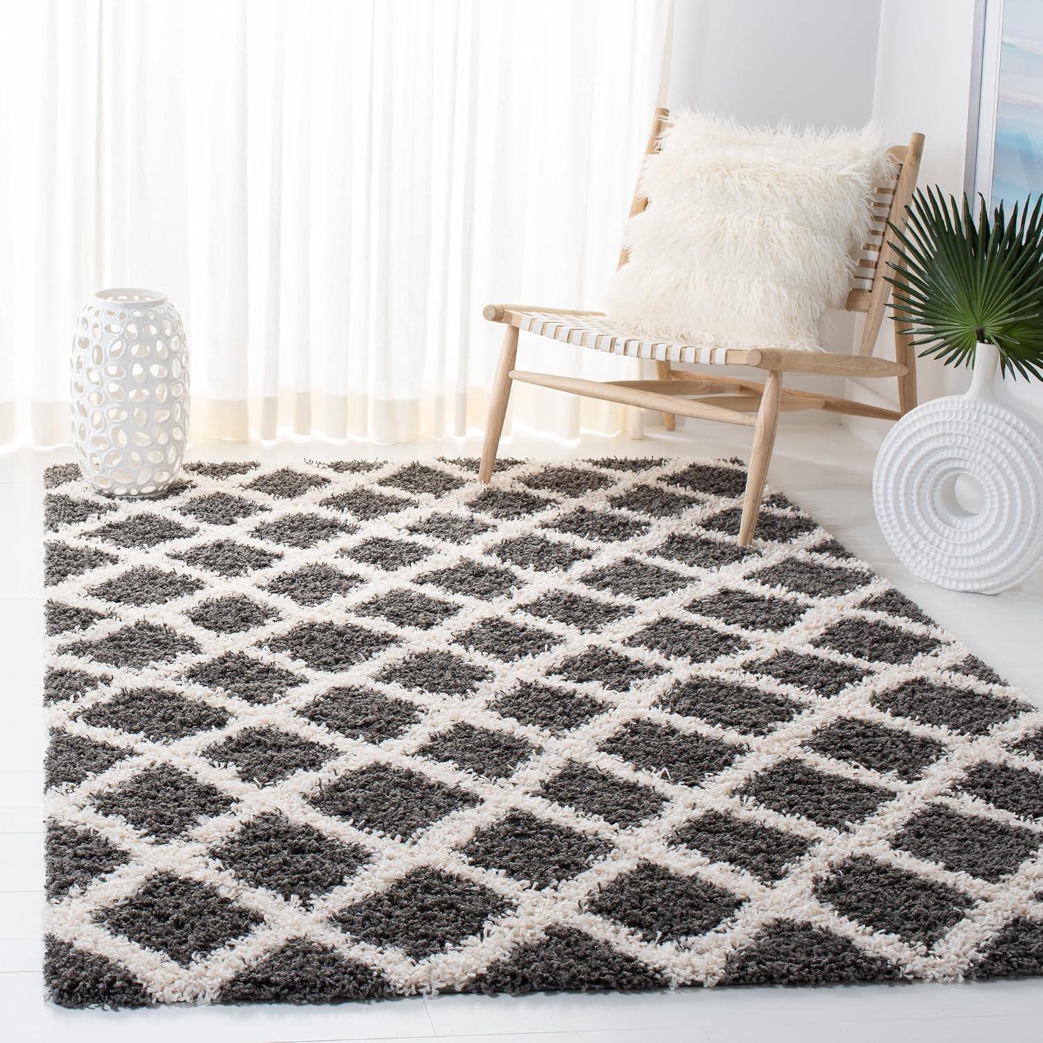 Dallas Shag SGD258 Power Loomed Indoor Area Rug - Dark Grey/Ivory - 5'1"x7'6" - Safavieh.
