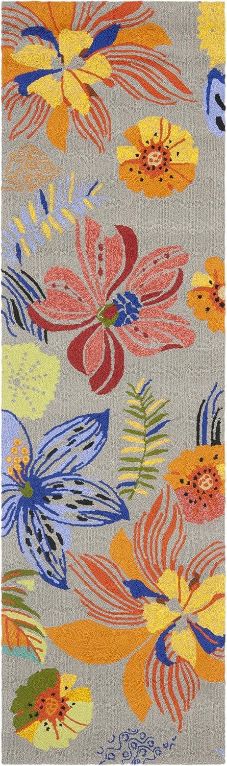 SAFAVIEH Four Seasons Caelan Novelty Flowers Runner Rug, Grey/Orange, 2' x 6'