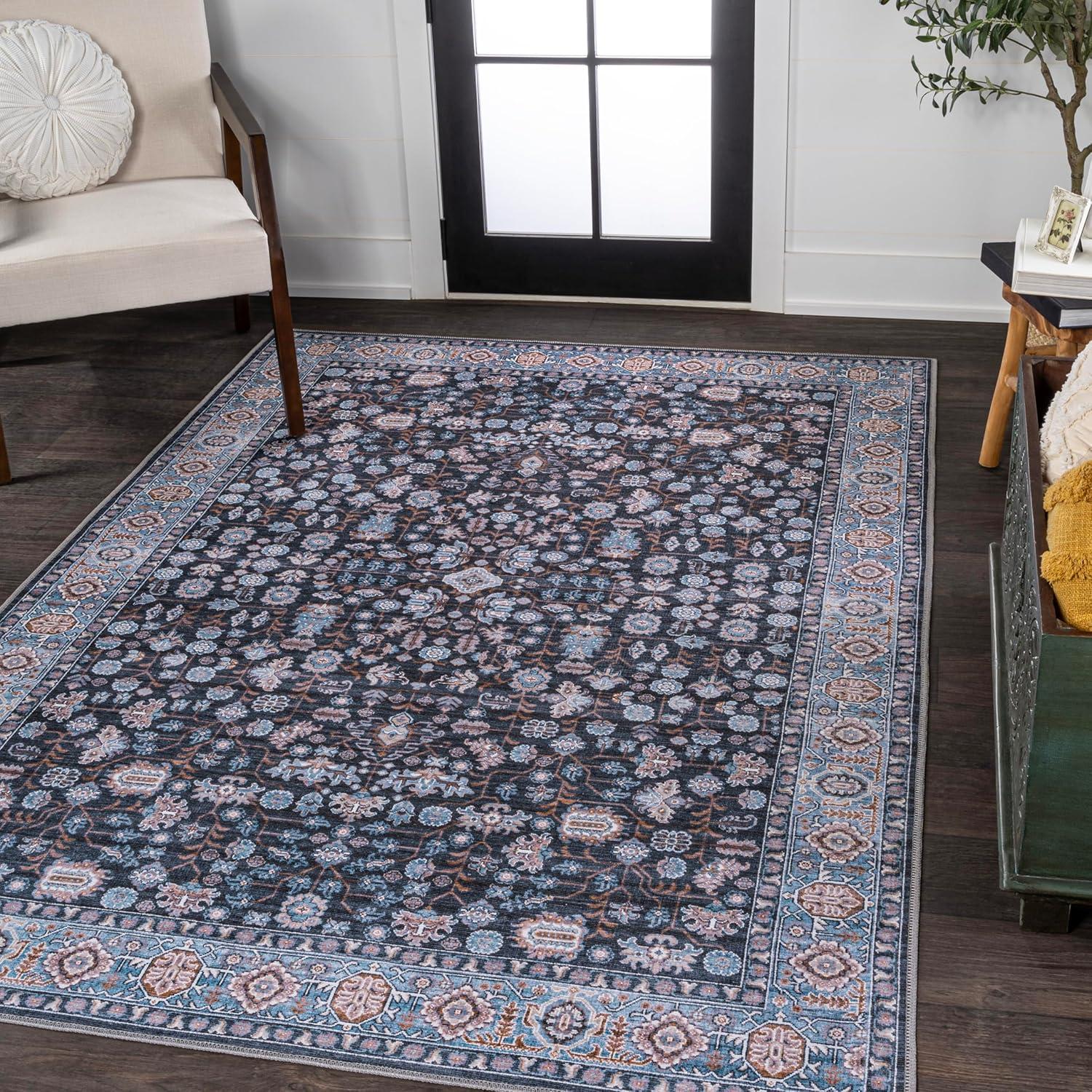 Kemer All-Over Persian Machine-Washable Black/Blue 3 ft. x 5 ft. Area Rug - JONATHAN Y