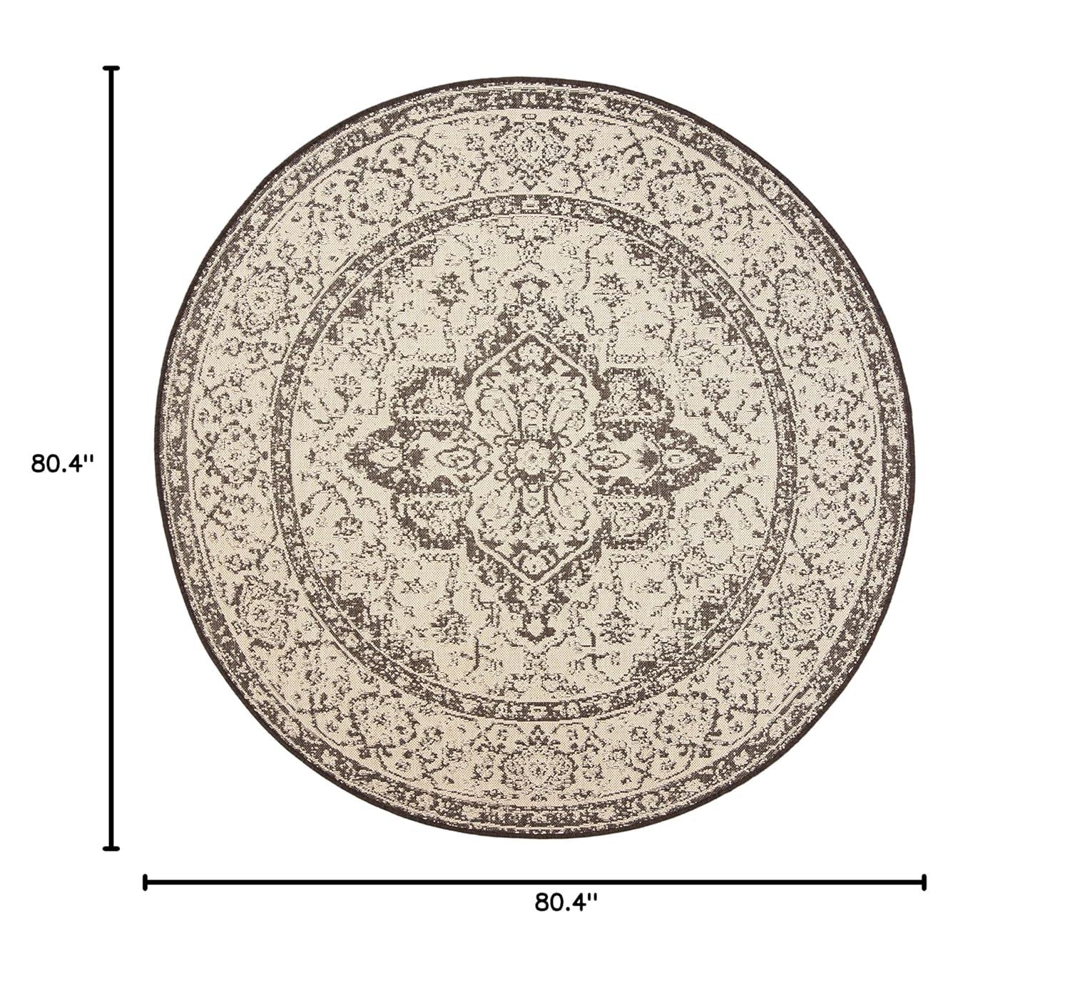 Safavieh Beach House Mai Traditional Outdoor Area Rug, Cream/Brown, 6'7" x 6'7" Round