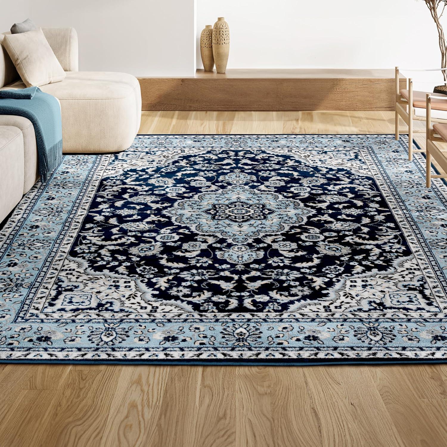 5'x 8' Palmette Modern Persian Floral Area Rug, Navy/Blue - JONATHAN Y