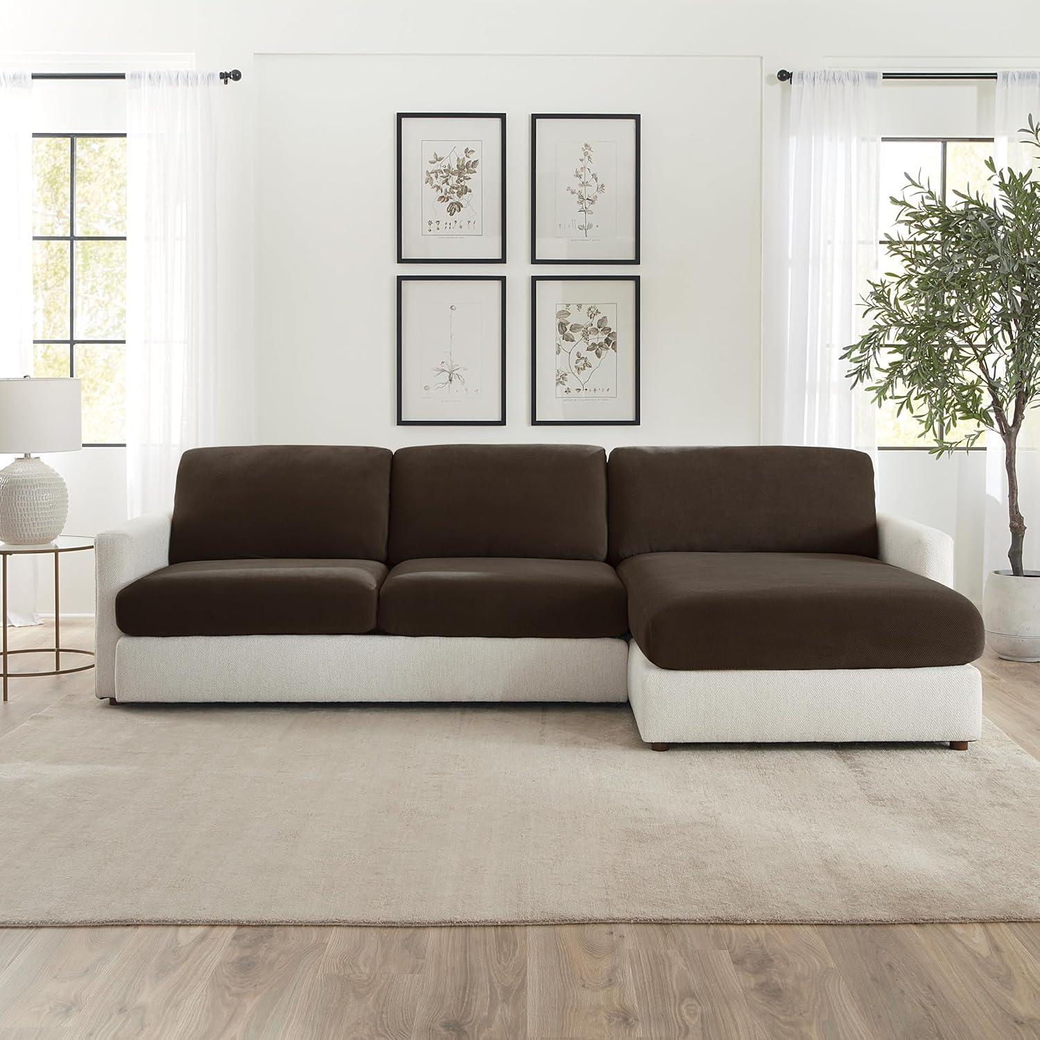 SureFit  Stretch Pique Oversized Ottoman Slipcover Navy