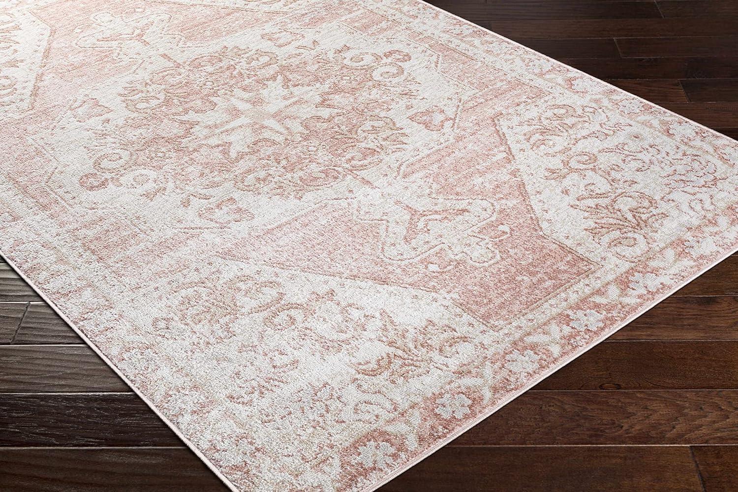 BoutiqueRugs Blush & Light Pink Collection Snead Bohemian Oriental Medallion Large Area Rug - Traditional Floral Carpet for Living Room - Blush, Pale Pink, Cream - 7'10" x 9'6" (8x10 Area Rug)