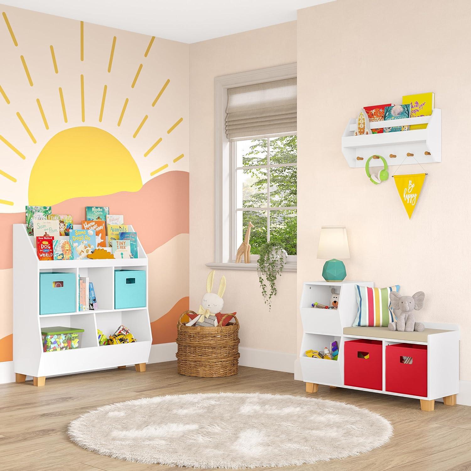 White Wooden Kids Toy Organizer with Cubby Storage