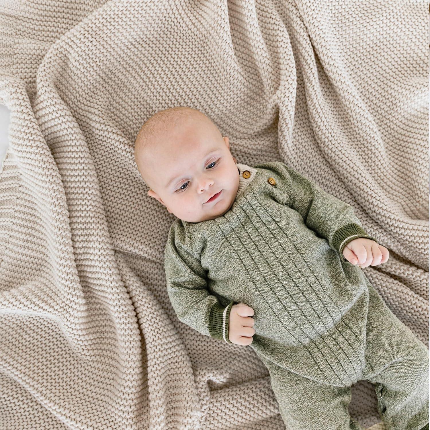 MakeMake Organics MakeMake Organics Organic Cotton Throw Blanket GOTS Certified Organic Knit Blanket Couch Bed Neutral Fall Colors Soft Cotton Throw Blanket Large (50x60, Sand)