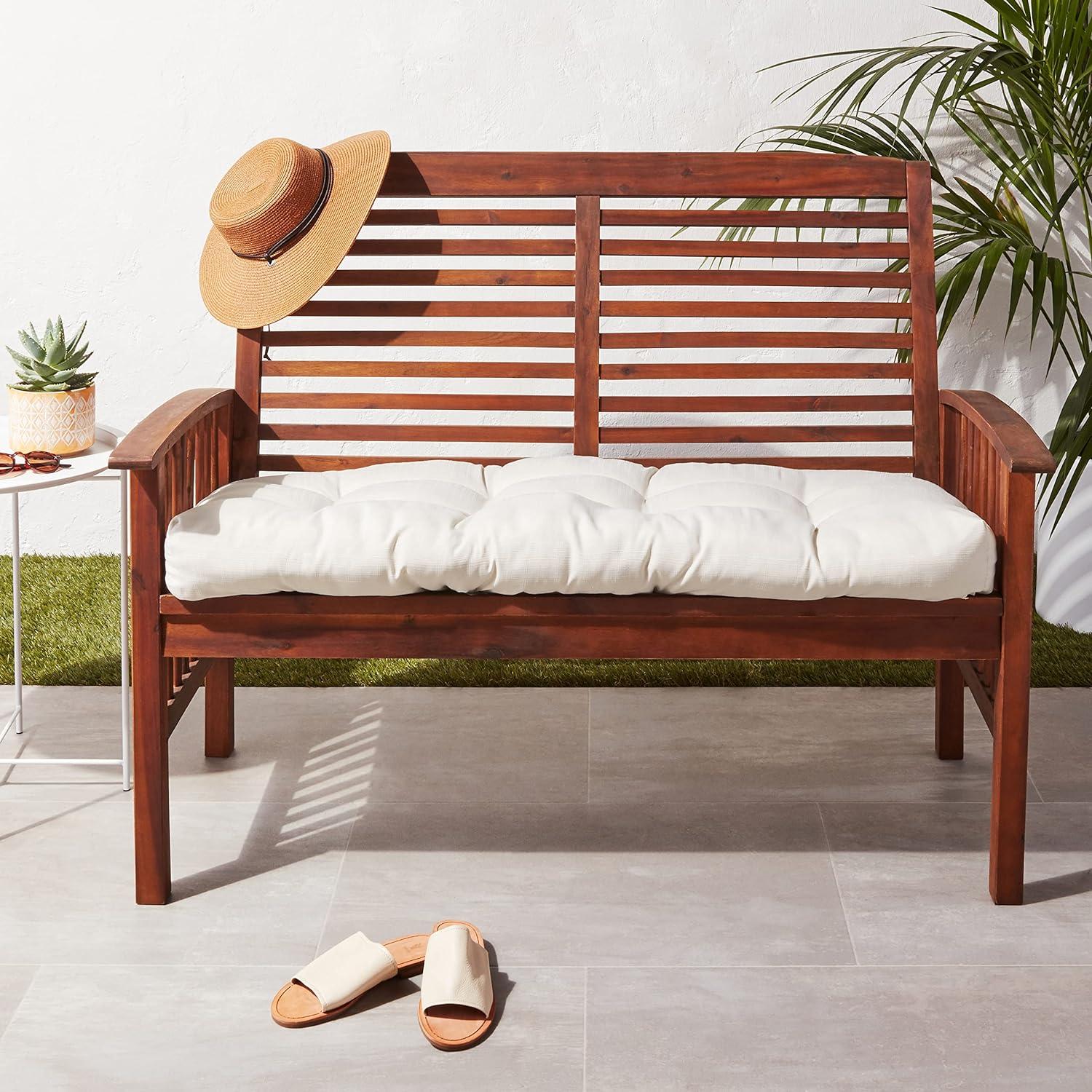 Outdoor Patio Loveseat Thick Tufted 44" x 19" Fiber Fill Cushion , Cream
