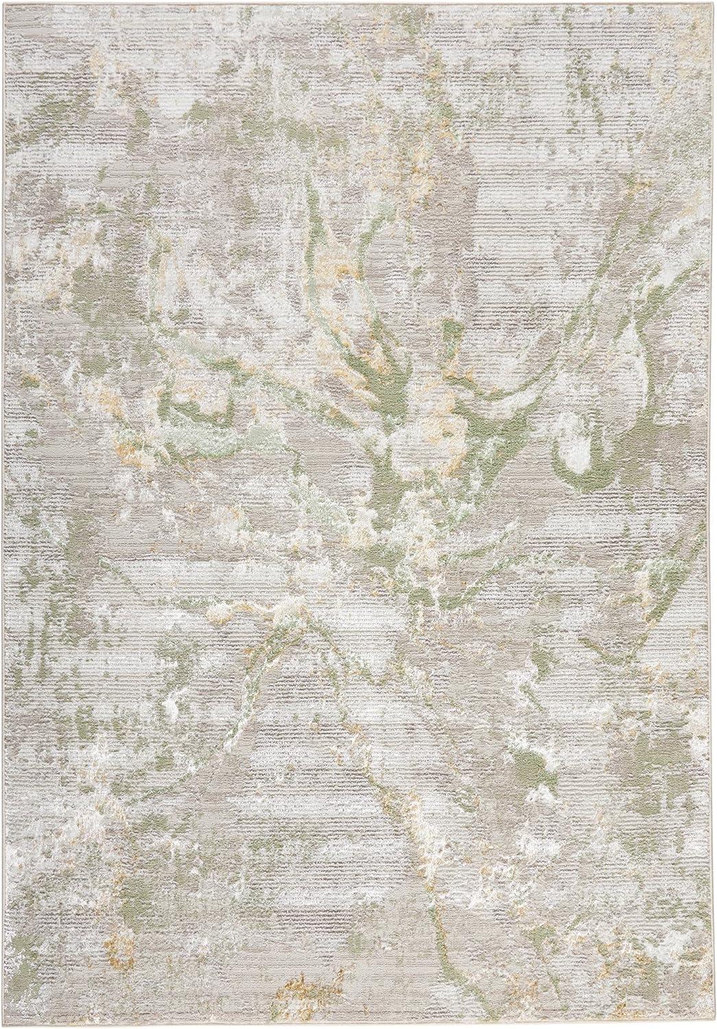 TOWN & COUNTRY LUXE Opaline Bold Marble Area Rug with Glam Metallic Ribbed Texture Pile, Sage Green