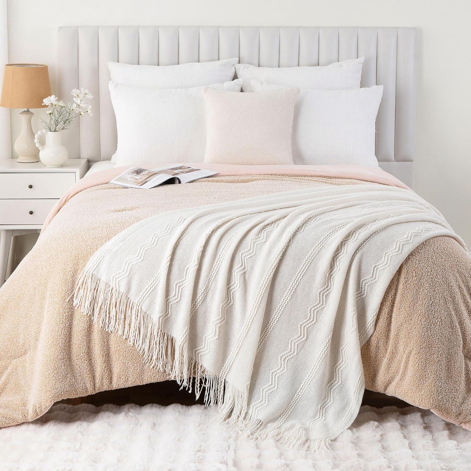 Battilo Home Throw Blanket For Couch, Solid Throw Blanket For Home Decor, Knit Throw Blankets For Bed, 50"X60"
