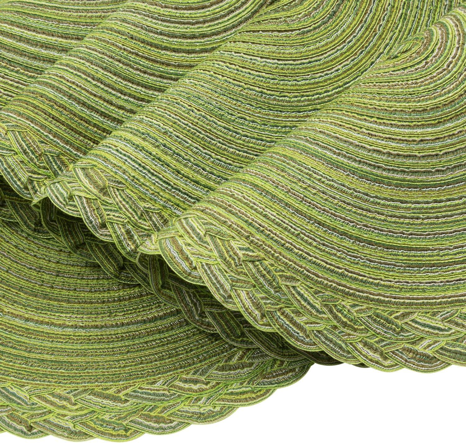 Green Placemats Set of 6 Table Mats for Dining Tables Woven Washable Non-Slip Round Braided Place Mats for Party Holliday