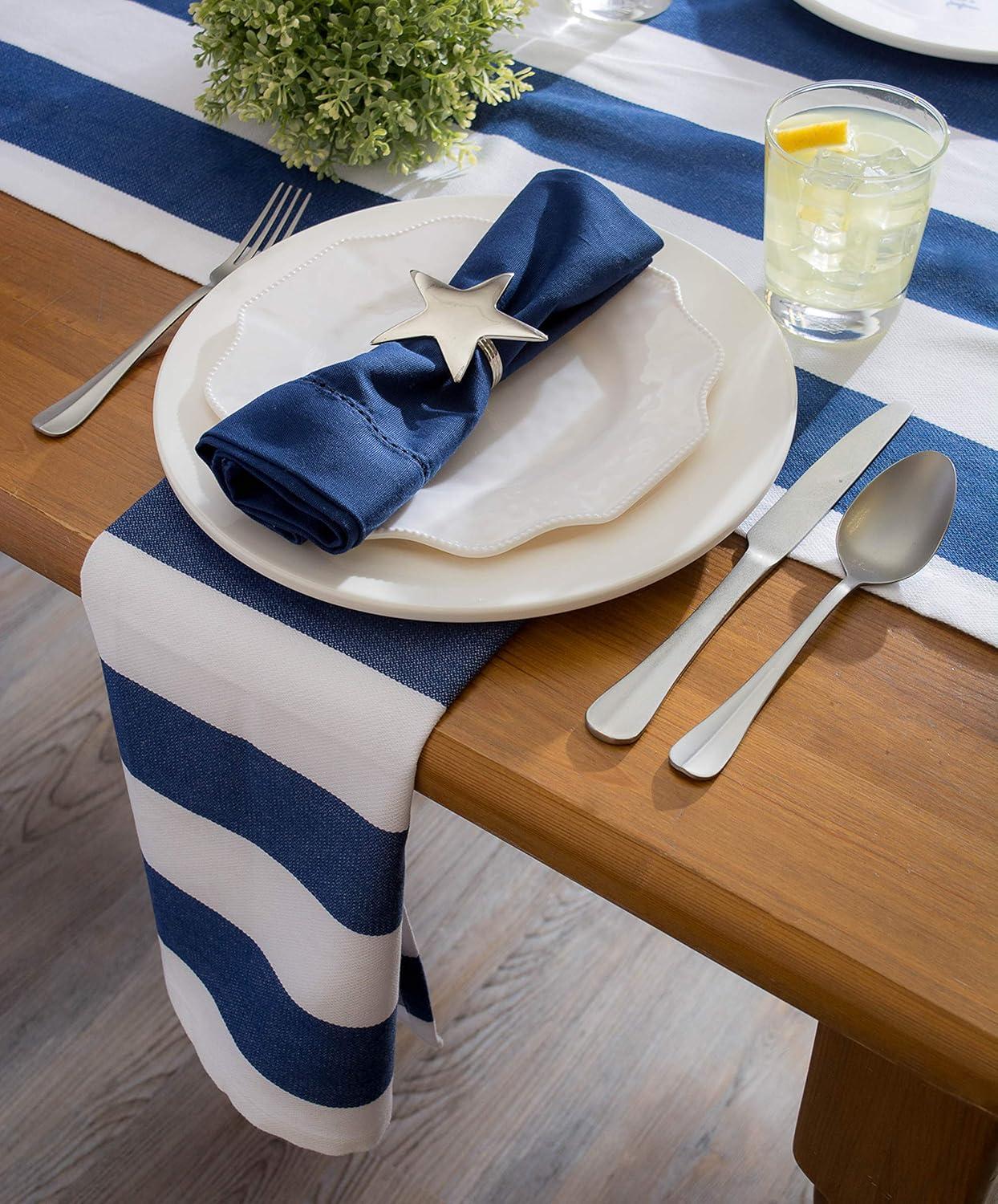 Nautical Blue and White Striped Polyester Table Runner