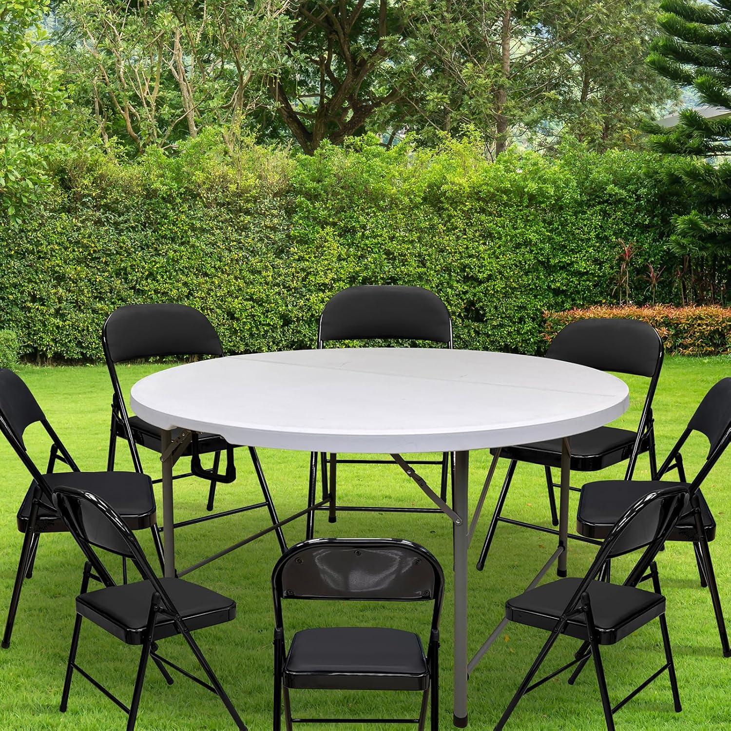 48'' Round Bi-Fold Granite White Plastic Folding Table - Heavy-Duty Plastic Folding Banquet Table