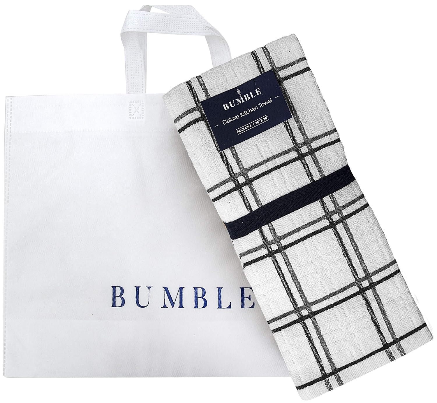 Bumble Premium Kitchen Hand Towels | 100% Cotton 16” x 28” | Absorbent Dish Cloths | 6 Pack (Aqua)