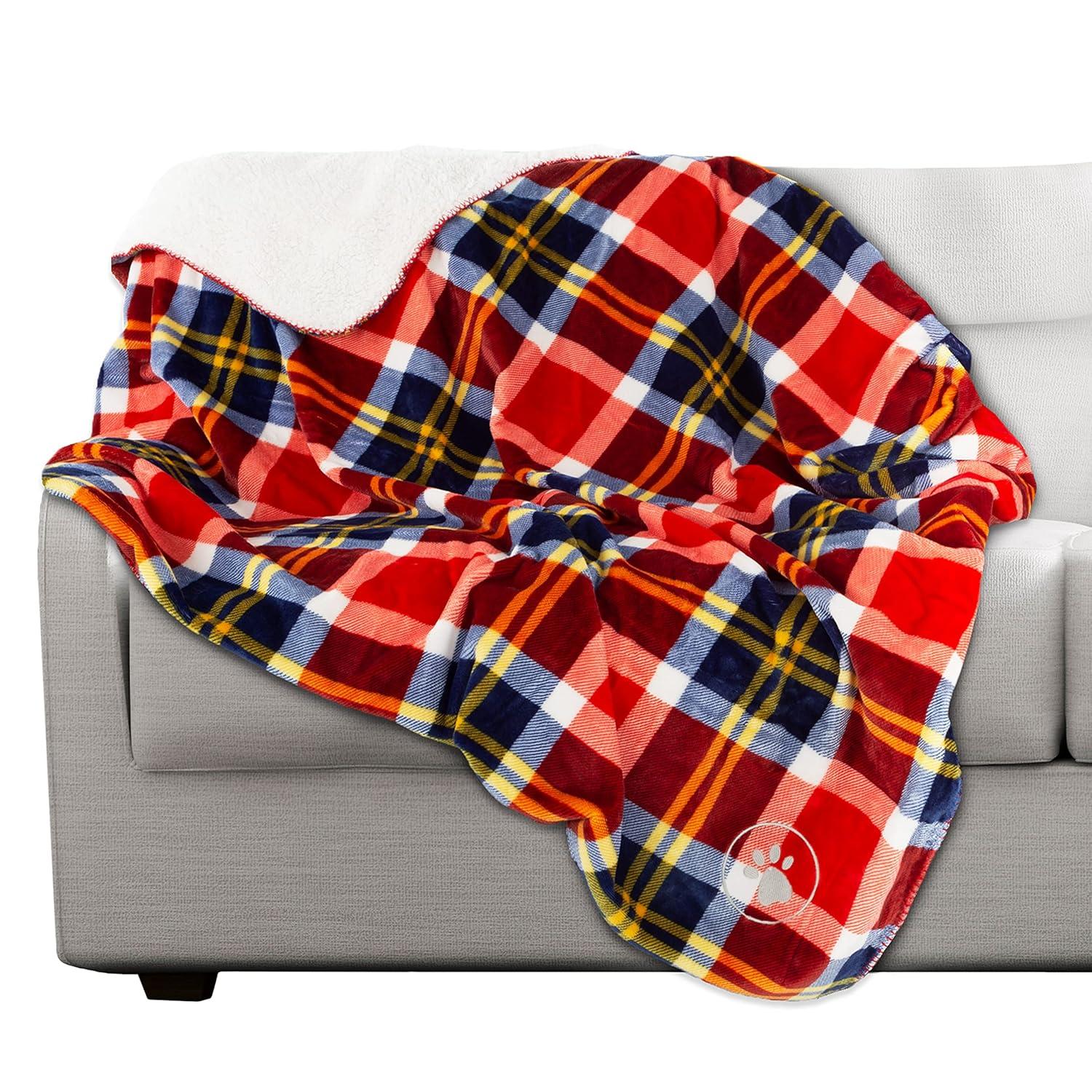 ULIMUS Waterproof Pet Blanket - 50X60 Reversible Plaid Throw Protects Couch, Car, Bed From Spills, Stains, Or Fur - Dog And Cat Blankets (Red)